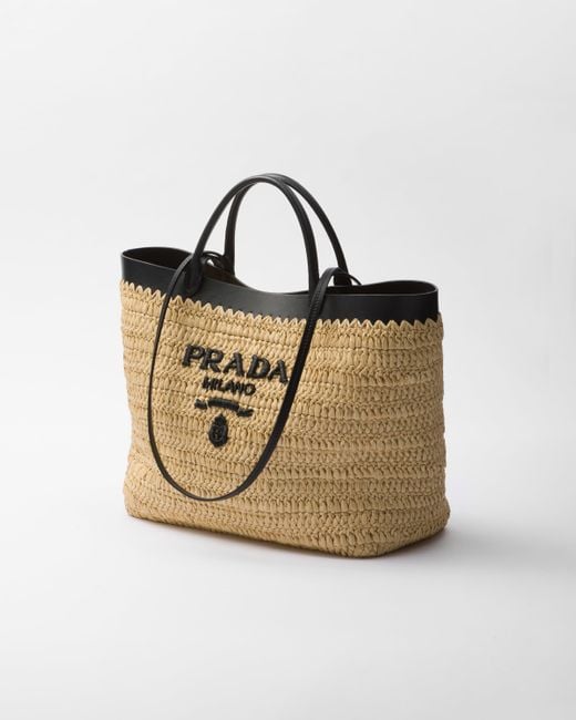 Prada Metallic Medium Crochet And Leather Tote Bag