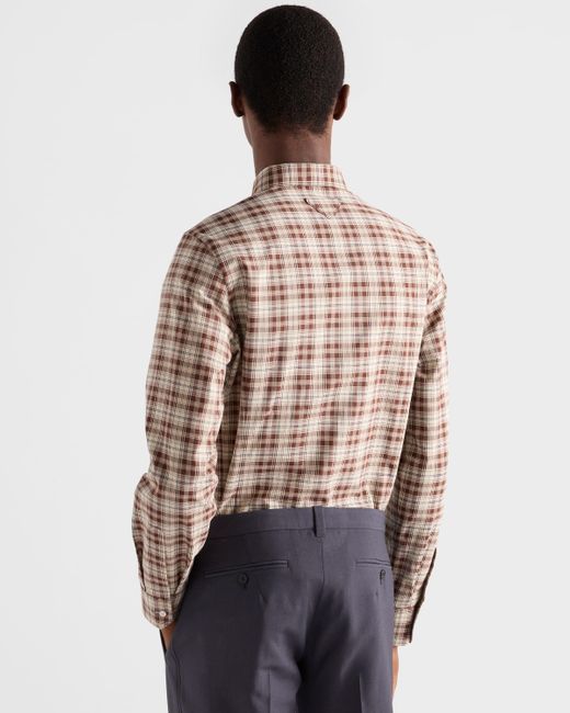 Chemise En Coton À Carreaux Avec Fermeture Boutonnée Prada pour homme en coloris Brown