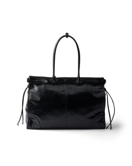 Prada Black Bonnie Extra Large Convertible Leather Shoulder Handbag