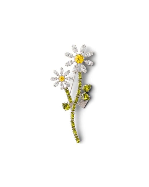 Prada White Metal Brooch With Crystals