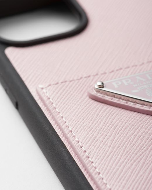 Prada Pink Saffiano Leather Cover For Iphone 15