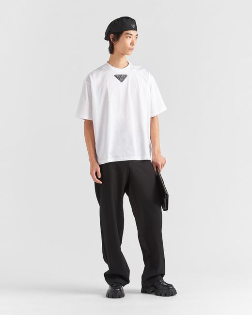 Prada White Re-nylon Panelled T-shirt for men