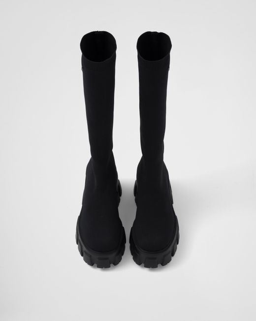 Prada Black Monolith Knit Boots