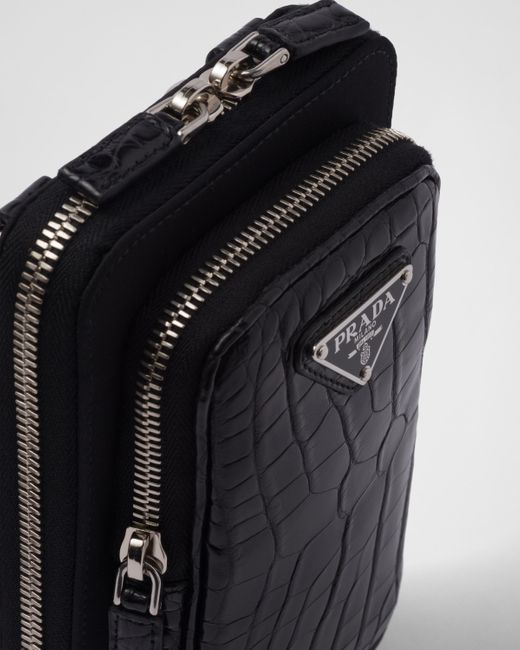 Prada Black Re-nylon And Crocodile Leather Smartphone Case for men