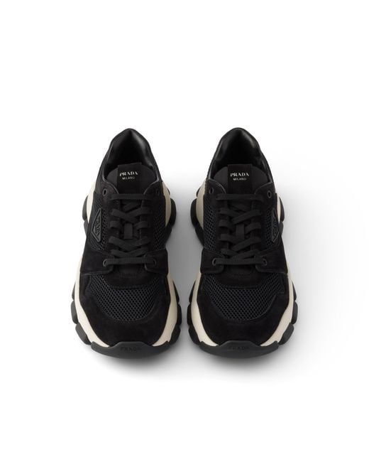 Prada Black Mesh Fabric And Suede Sneakers