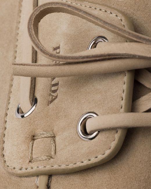 Prada White Suede Boat Shoes With Laces Size 5 for men