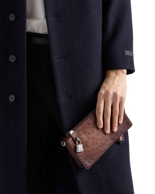 Prada Brown Antiqued Ostrich Leather Mini-Bag for men