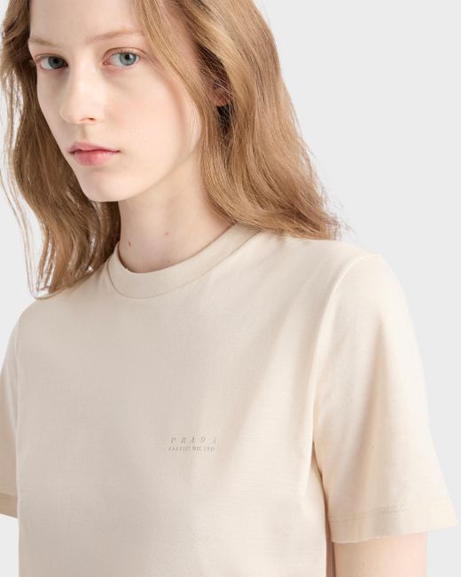 Prada Natural T-Shirt Aus Baumwoll-Jersey