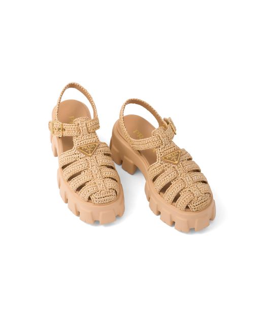 Prada White Monolith Crochet Cage Sandals