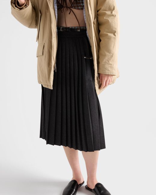 Prada Black Pleated Wool Flannel Skirt