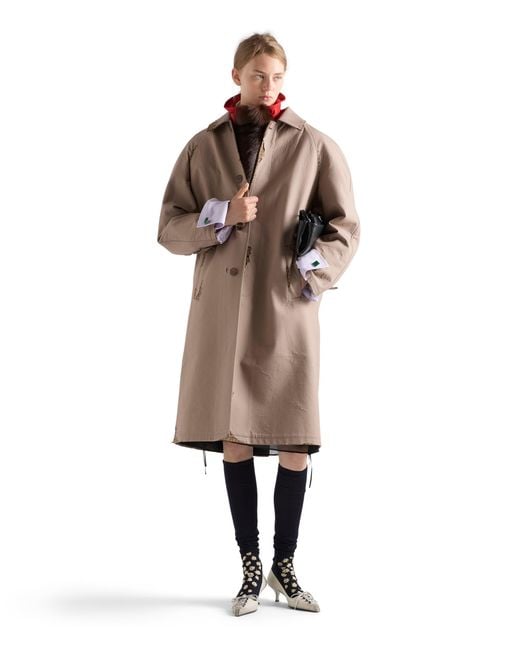 Prada Natural Bonded Poplin Coat With Devoré Effect