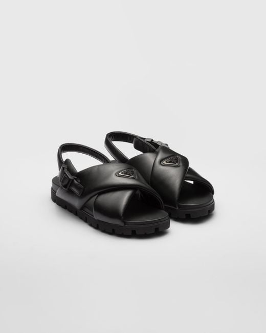 Prada Black Padded Nappa Leather Crisscross Sandals for men