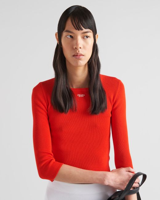 Prada Cotton Sweater With Embroidered Logo