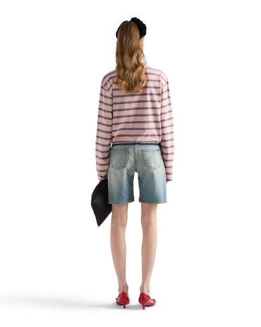 Prada Blue Washed Denim Bermudas