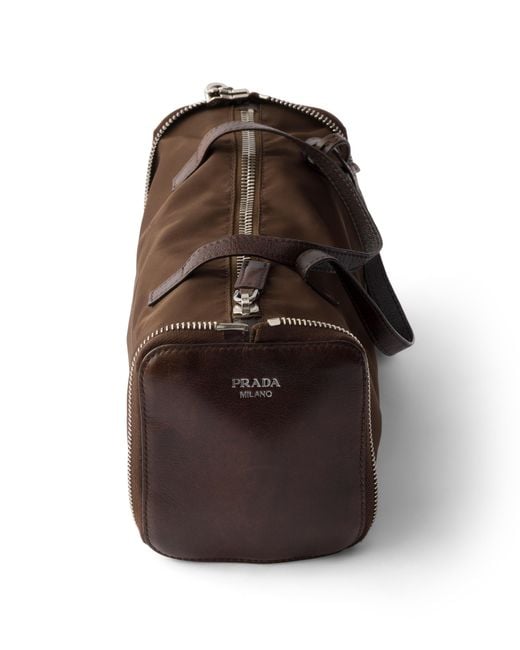 Prada Brown Re-Nylon And Leather Foldable Mini Duffel Bag
