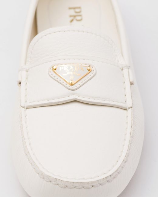 Prada White Leather Driving Shoes