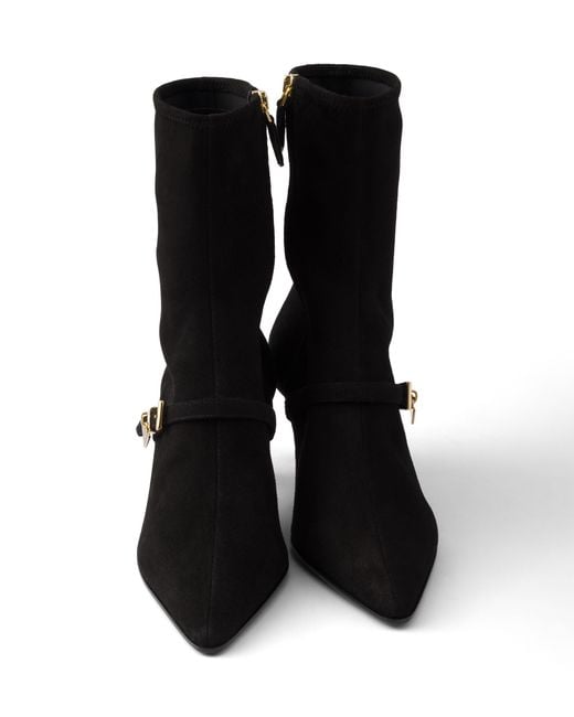 Prada Black Stretch Suede Booties, Size 34