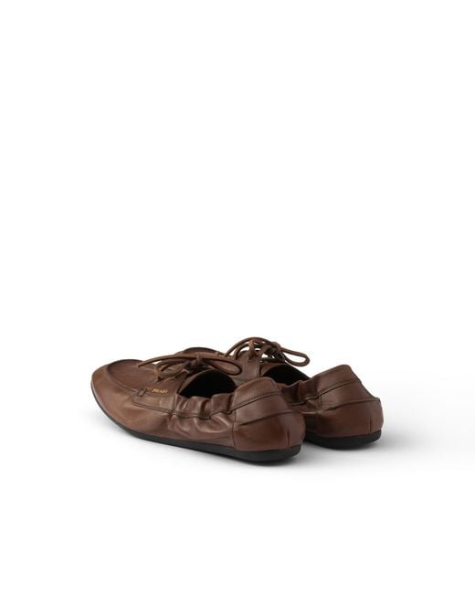 Prada Brown Shuffle Antiqued Leather Boat Shoes