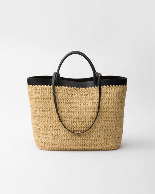 Prada Metallic Medium Crochet And Leather Tote Bag