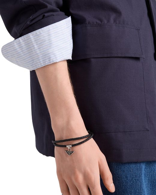 Prada White Braided Nappa Leather Bracelet for men
