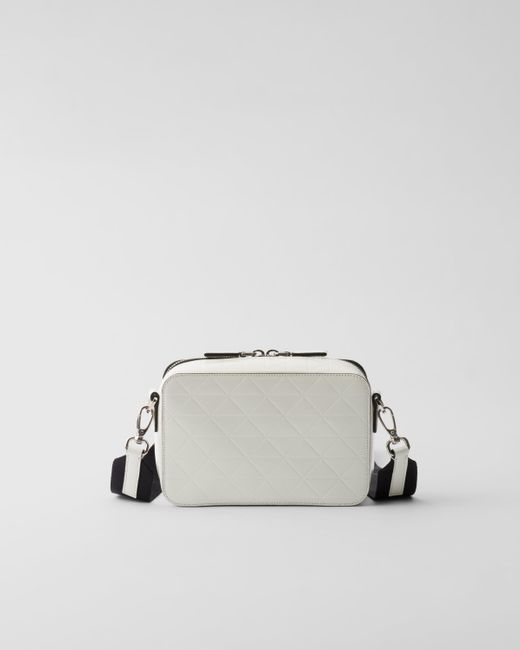Prada White Brique Brushed Leather Bag With Triangle Motif for men