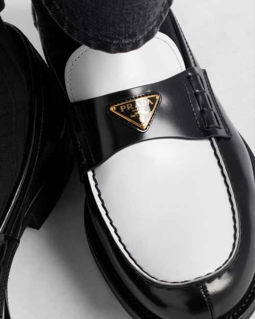 Prada White Two-Tone Brushed Leather Loafers for men