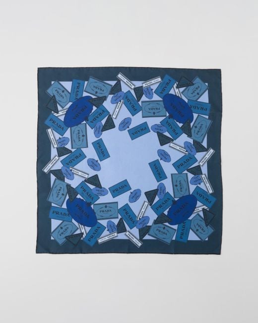 Prada Blue Printed Twill Scarf 55X55 for men