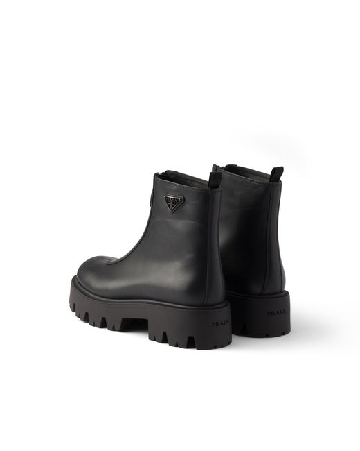 Prada Black Leather Zipper Booties
