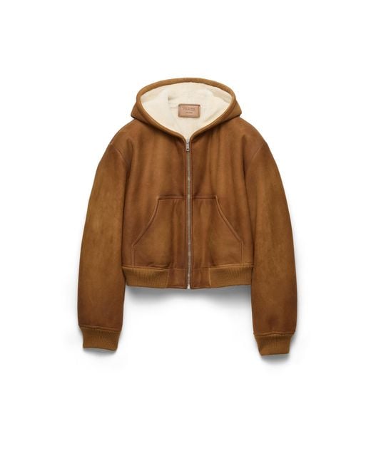 Prada Brown Hooded Shearling Jacket, Tobacco