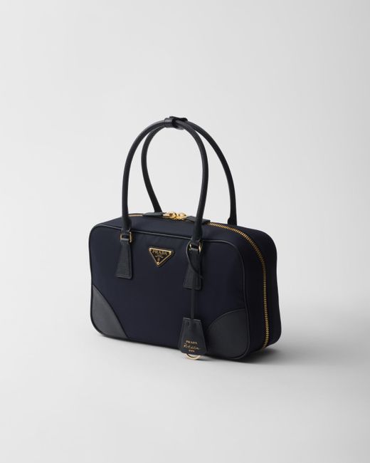 Prada Blue Re-Edition 1978 Medium Tasche Mit Zwei Griffen Aus Re-Nylon Und Saffiano-Leder