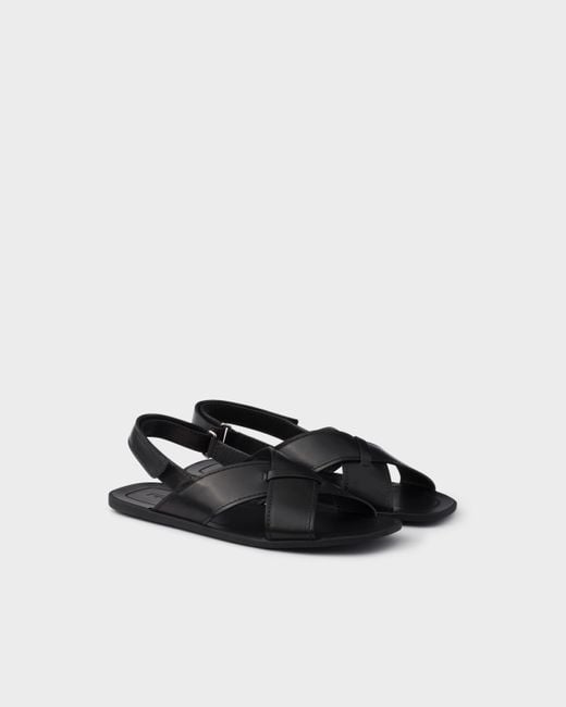 Prada White Decò Leather Crisscross Sandals for men