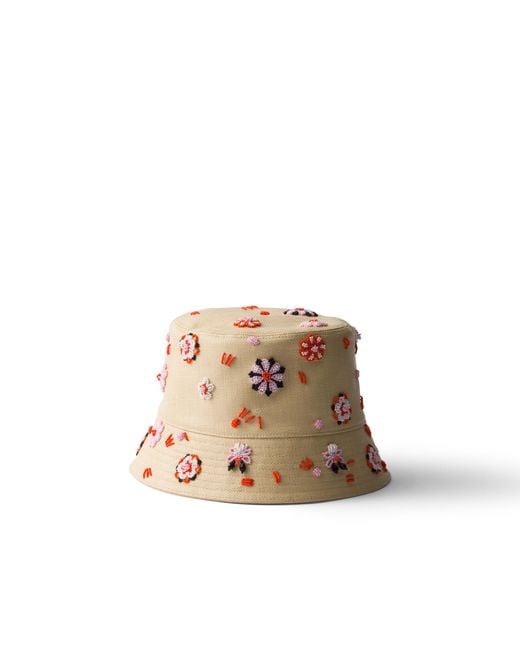 Prada White Embroidered Canvas Bucket Hat