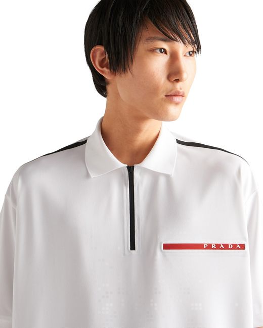 Prada Piqué Polo Shirt in White for Men | Lyst UK