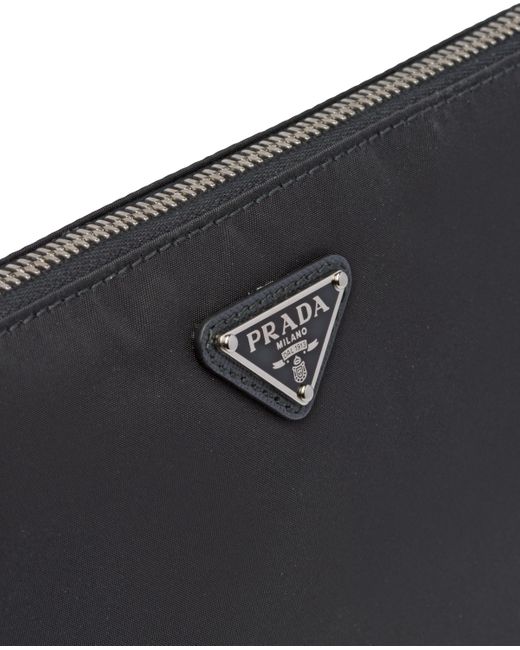 Prada Black Re-Nylon And Saffiano Leather Pouch for men