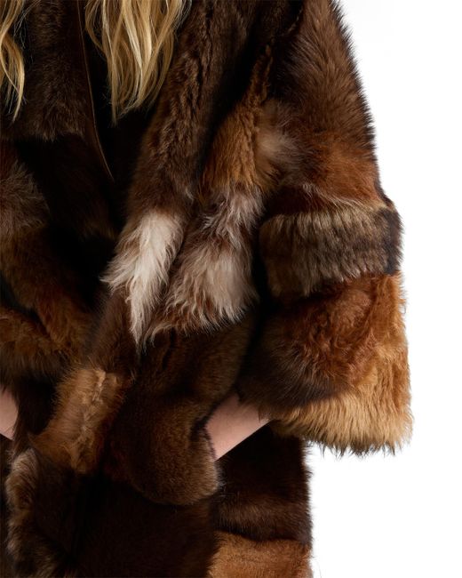 Prada Brown Patchwork Shearling Coat