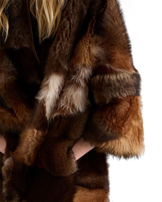 Prada Brown Patchwork Shearling Coat