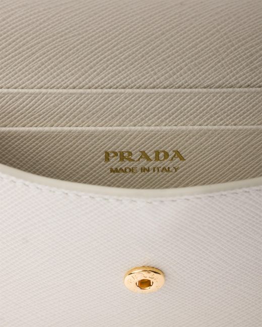 Prada Natural Saffiano Leather Card Holder With Shoulder Strap
