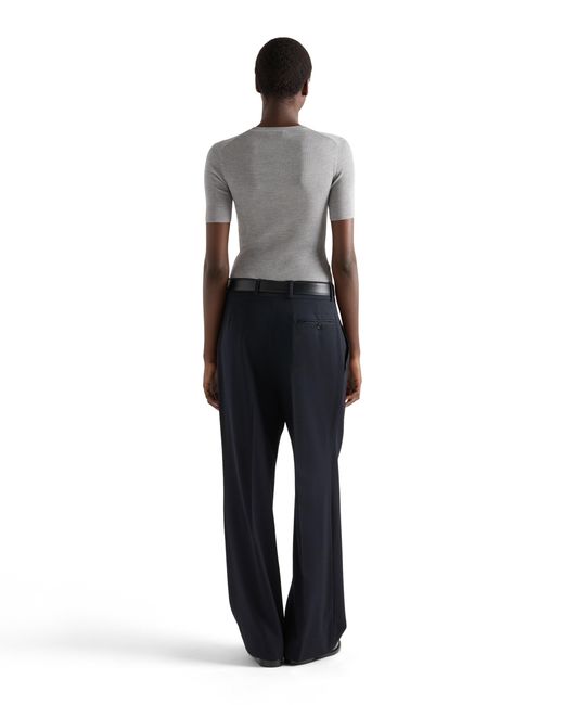 Prada Gray Silk Crew-Neck Sweater With Logo
