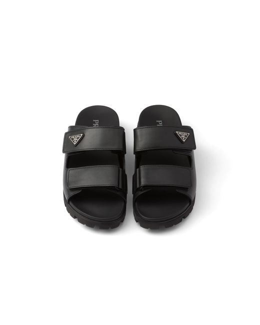 Prada Black Leather Strap Sandals, Size 5 for men