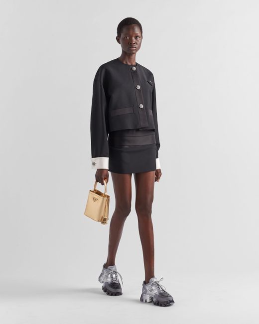 Prada Black Kid Mohair And Satin Miniskirt