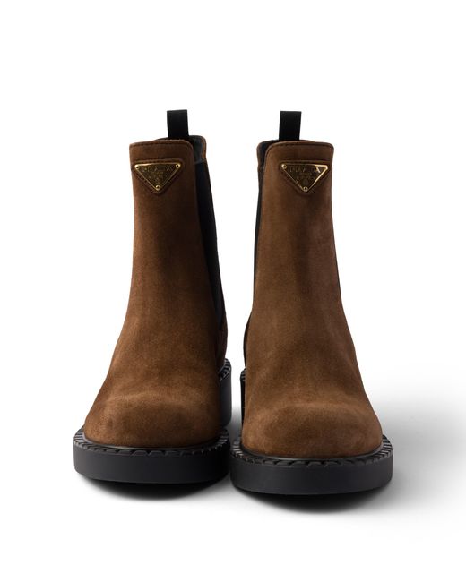 Prada Brown Chocolate Suede Chelsea Boots