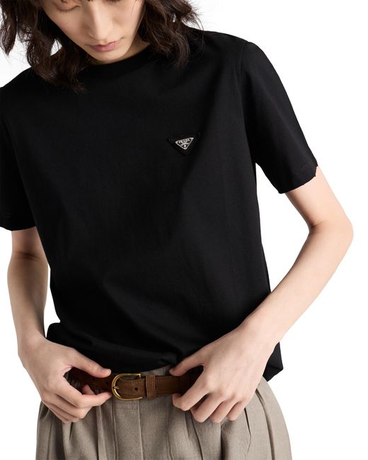 Prada Black Logo Plaque Short Sleeved T-Shirt