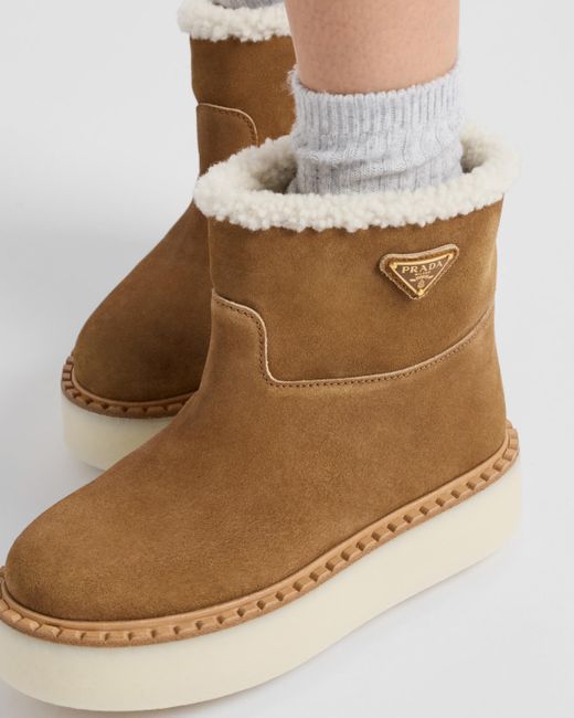 Bottines En Daim Et Shearling Prada en coloris Brown