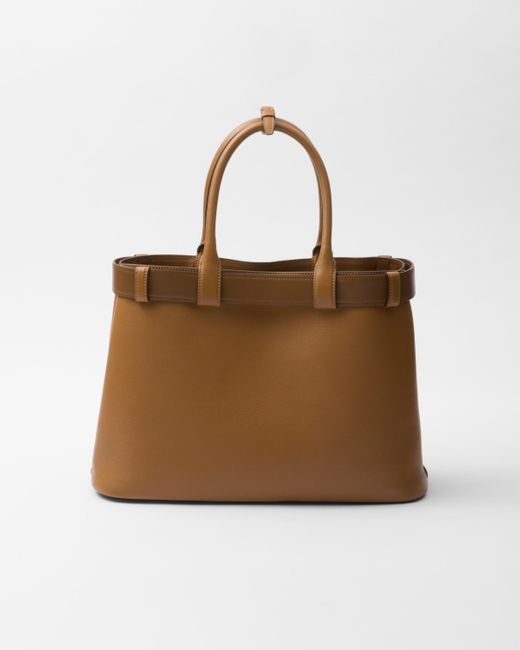 Prada Brown Buckle Large Leather Handbag With Belt