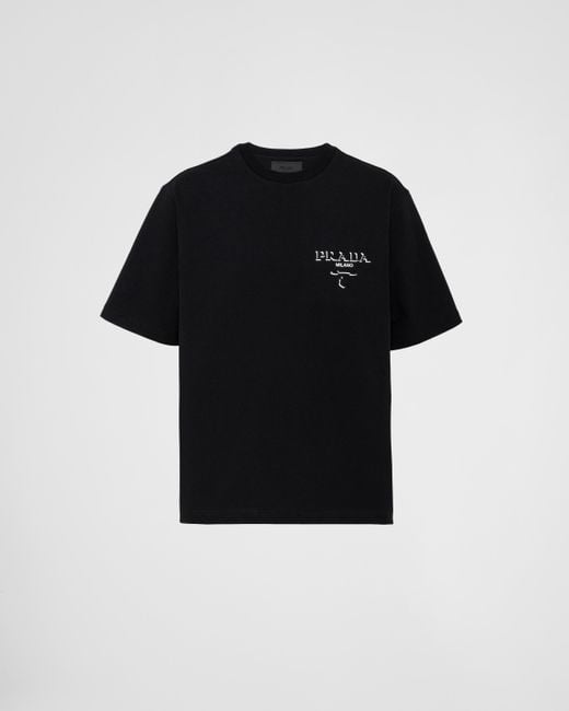 Prada Cotton Logo T-shirt in Black for Men | Lyst
