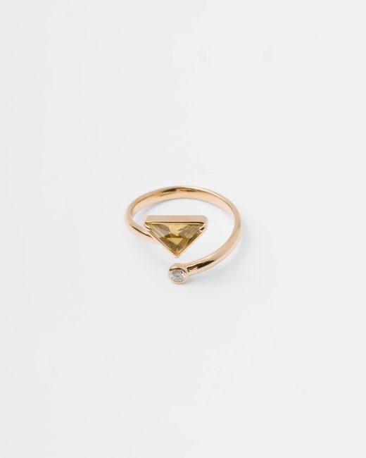 Anello Contrarié Eternal Gold In Oro Giallo Con Diamante E Quarzo Verde di Prada in White