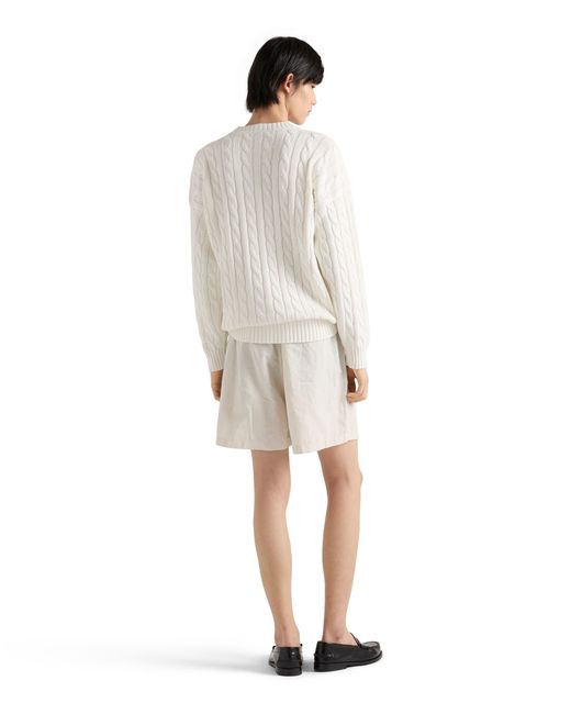Prada White Cotton Crew-Neck Sweater for men