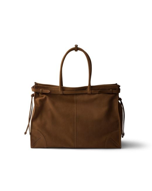 Prada Brown Bonnie Nubuck Leather Tote Bag for men