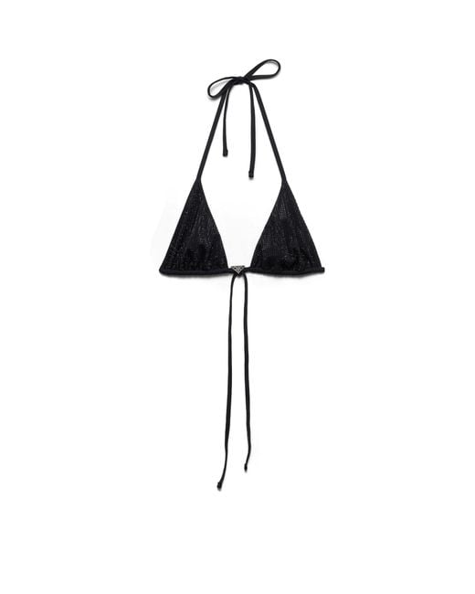 Prada White Jersey Triangle Bikini Top With Rhinestones