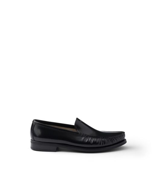 Prada Black Brushed Leather Loafers, Size 5,5 for men